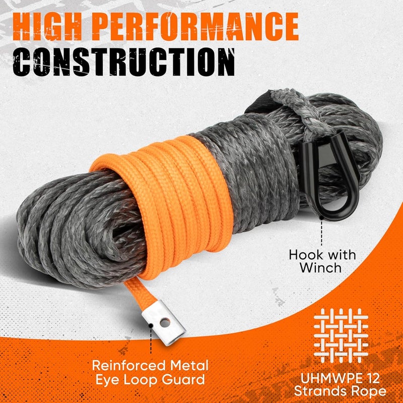 SHALL Winch Rope, 1/4 Inch x 50 Ft Synthetic Winch Rope - 10000LBS Winch Line with Protective Sleeve, Forged Hook, Rubber Stopper & Safety Pull Strap - Premium Winch Cable for ATV UTV Offroad Vehicle - Image 3